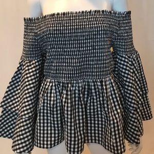Black and white gingham off the shoulder top